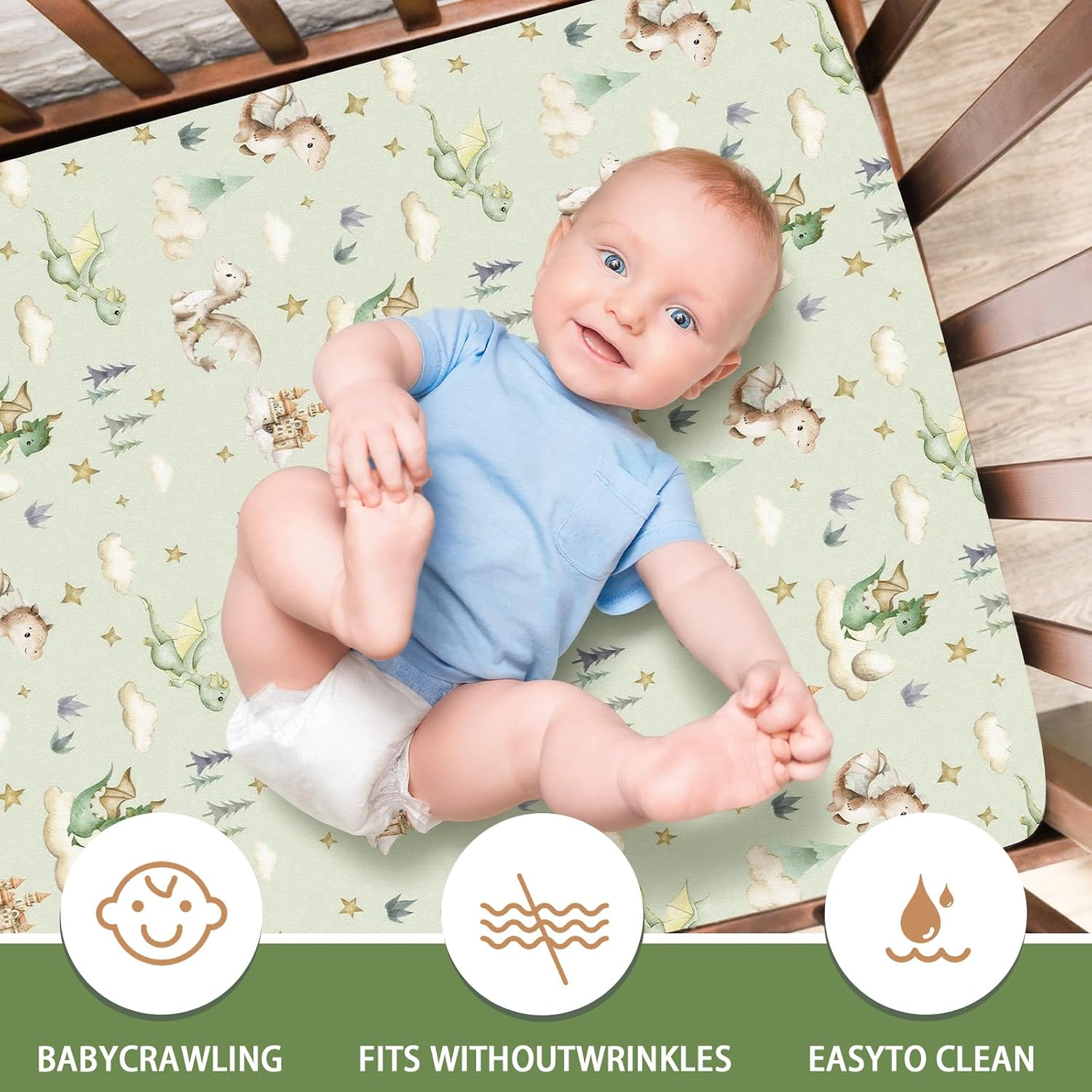 Peryiter 3 Pcs Watercolor Dragon Crib Sheet Set Baby Crib Bedding Set Includes 52"x28" Fitted - Image 6