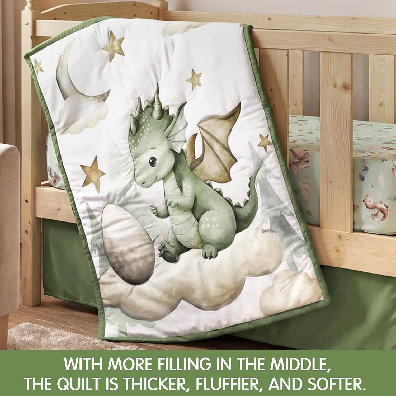 Peryiter 3 Pcs Watercolor Dragon Crib Sheet Set Baby Crib Bedding Set Includes 52"x28" Fitted - Image 5